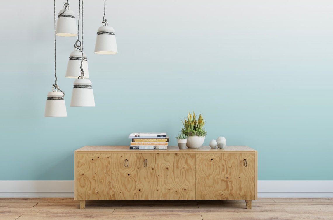 Soft Teal Ombre Wallpaper // Removable Wallpaper // Peel and Etsy