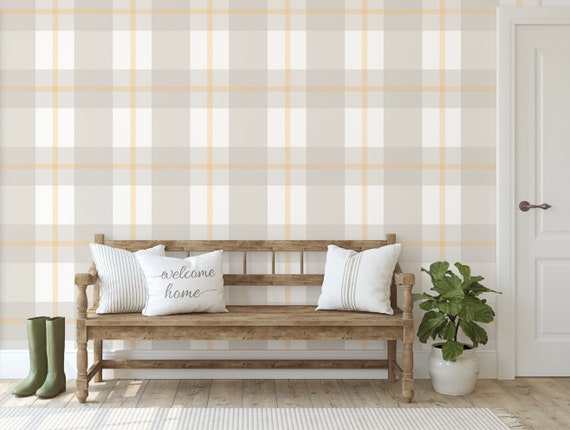 Wallpaper Plaid/ Creamsicle Beige Plaid Wallpaper/ Removable Wallpaper/  Peel and Stick Wallpaper/ Unpasted Wallpaper/ Pre-pasted Wallpaper -   Israel