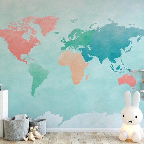 World Map Wallpaper Removable Wallpaper Peel and Stick Etsy