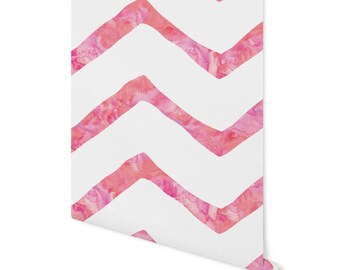 Pink Watercolor Chevron Peel and Stick Wallpaper WW1711