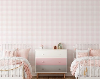 Wallpaper Plaid Pink/ Gingham Wallpaper Pink/ Soft Pink Buffalo Check Wallpaper/ Removable/ Peel and Stick/ Unpasted Wallpaper WW2223