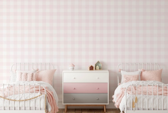 Pink Gingham Fabric Wallpaper and Home Decor  Spoonflower