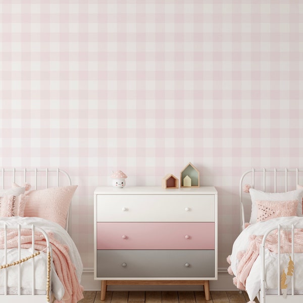 Pink Checkered Gingham Plaid Wallpaper Etsy