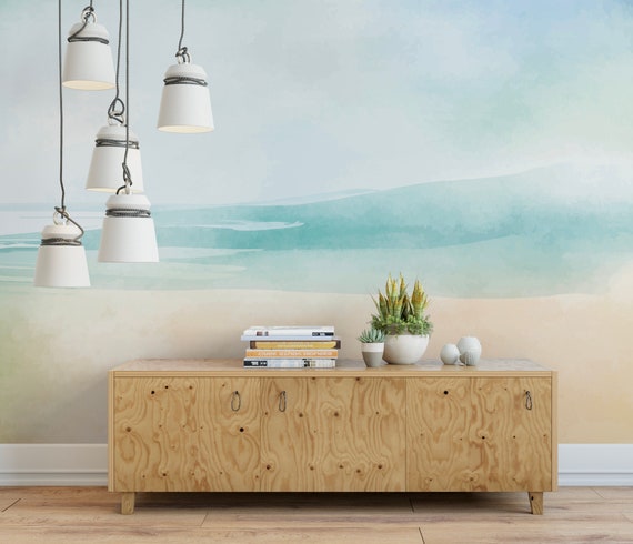 Beach Ombre Peel and Stick Wallpaper/ Beach Watercolor Ombre - Etsy