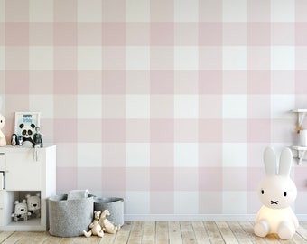 Wallpaper Plaid Pink/ Peel and Stick Wallpaper Pink Plaid/ Dusty Rose Pink XL Buffalo Check Wallpaper/ Removable/ Unpasted WW2013