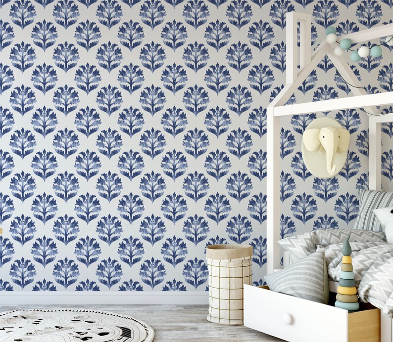 Navy Ikat Wallpaper // Removable Wallpaper// Peel and Stick | Etsy