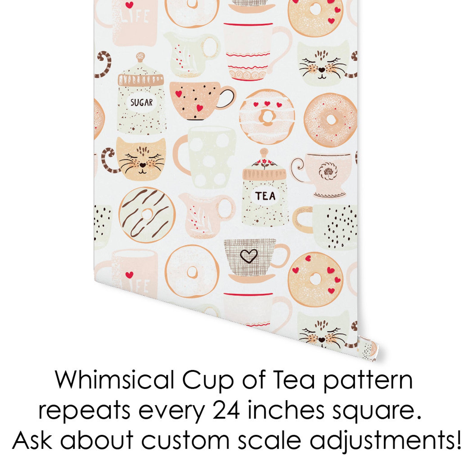 Whimsical Cup of Tea Wallpaper // Removable Wallpaper// Peel - Etsy