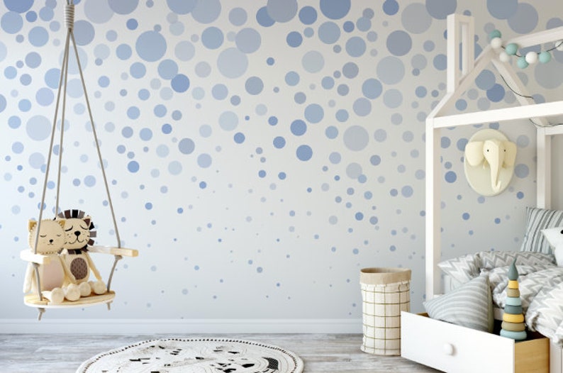 blue bubbles cascading removable wallpaper // fun peel and stick wallpaper  // self-adhesive reusable wall mural