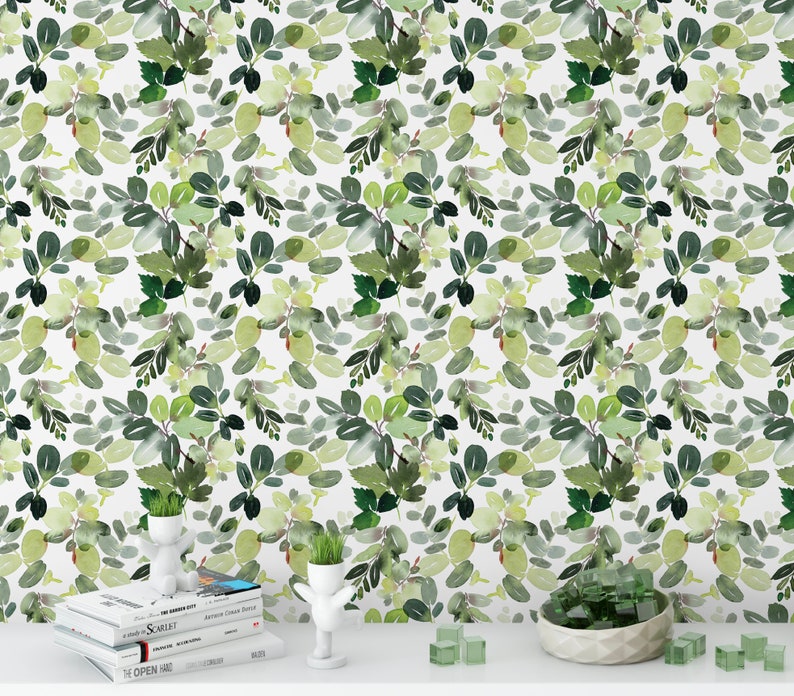 Peel and Stick Wallpaper Green/ Watercolor Greenery Wallpaper/ Etsy