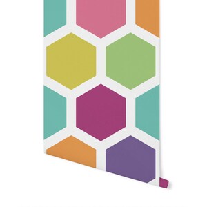 Peel and Stick Wallpaper Colorful Children&#39;s Wallpaper/ Bright Hexagon Wallpaper/ Removable/ Unpasted/ Pre-Pasted Wallpaper WW2050