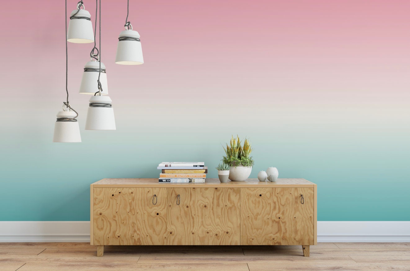 Wallpaper Ombre Pink Teal/ Peel and Stick Wallpaper Pink/ - Etsy