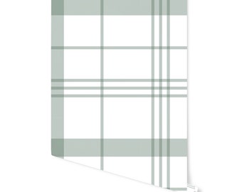 Wallpaper Plaid Green/ Sage Green Asymmetric Plaid Wallpaper / Removable / Peel and Stick / Unpasted / Pre-Pasted Wallpaper WW2103