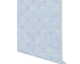 blue and white peel and stick wallpaper/ Soft Blue Watercolor Arches Wallpaper/ Removable Wallpaper/ Unpasted Wallpaper/ Wallpaper WW2247