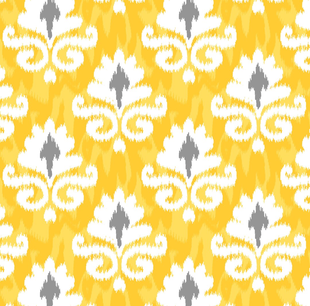 Peel and Stick Wallpaper Yellow and Gray Ikat/ Removable Wallpaper