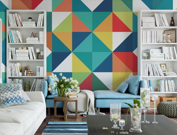 Bright Modern Barn Quilt Wallpaper // Removable Wallpaper // | Etsy