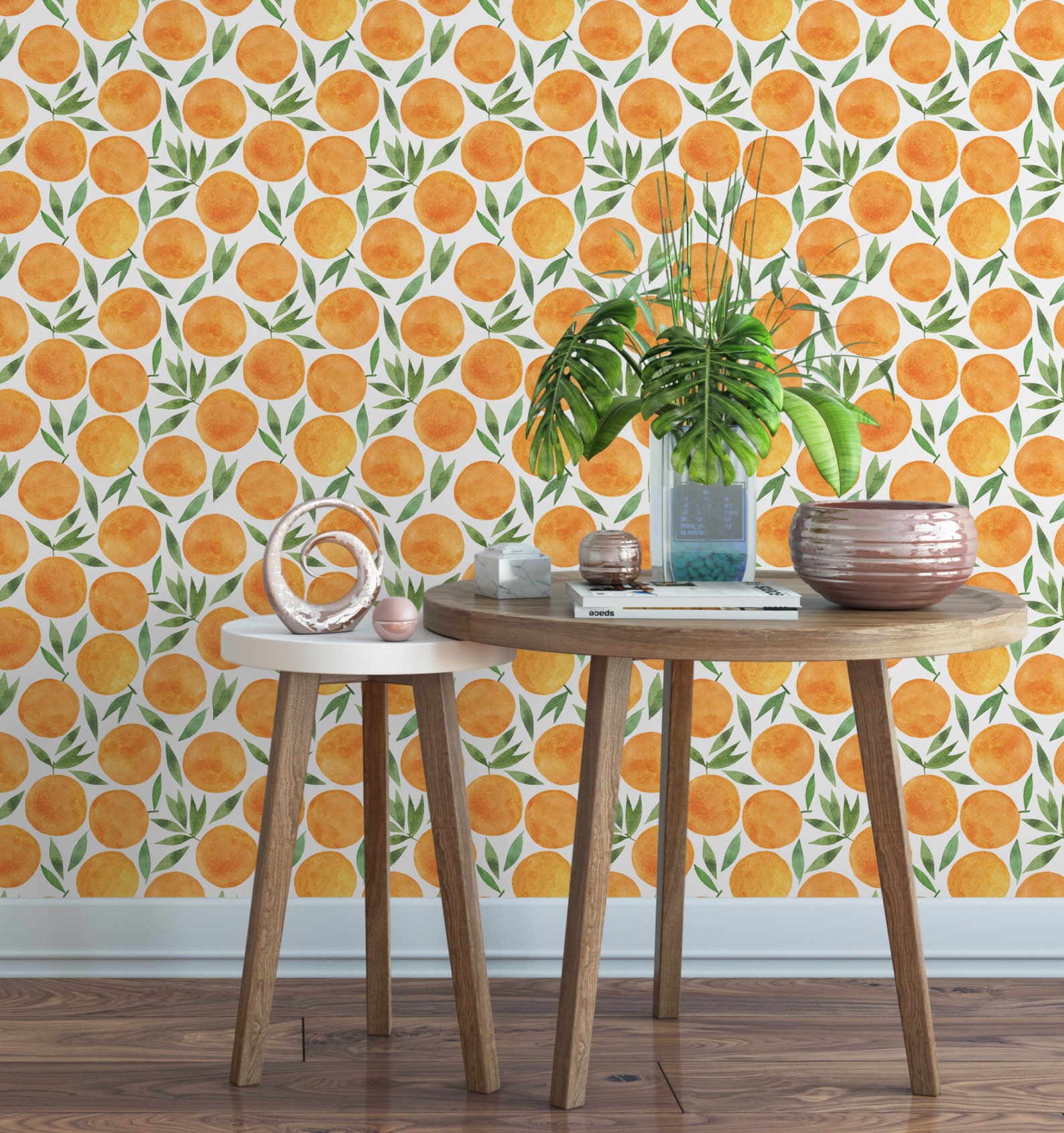 Watercolor Oranges Wallpaper // Removable Wallpaper// Peel and Etsy