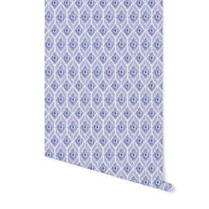 blue and white peel and stick wallpaper/ Blue Ikat Wallpaper/ Removable Wallpaper/ Unpasted Wallpaper/ Pre-Pasted Wallpaper WW1949