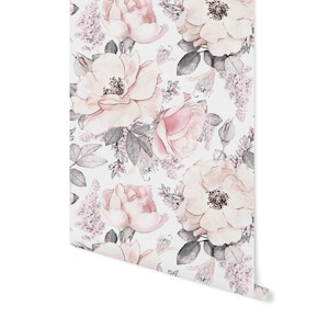Peel and Stick Wallpaper Floral/ Vintage Pink Roses Removable Wallpaper/ Unpasted Wallpaper/ Pre-Pasted Wallpaper WW1933B