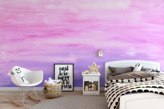 Pastel Pink Purple Watercolor Ombre Removable Wallpaper Cute Peel And Stick Wallpaper Self Adhesive Reusable Wall Mural