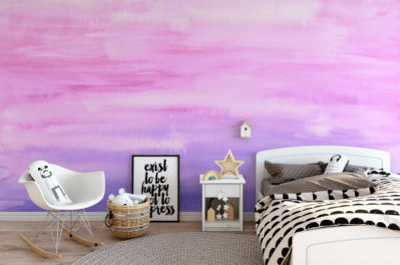 Pastel Pink Purple Watercolor Ombre Removable Wallpaper Etsy