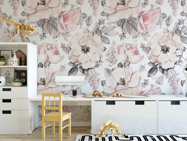 Peel and Stick Wallpaper Floral/ Vintage Pink Roses Removable Etsy