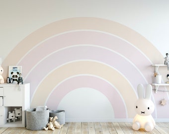 Wallpaper Pink Rainbow Mural/ Peachy Pastel Rainbow Wallpaper/ Removable Wallpaper/ Peel and Stick/ Unpasted/ Pre-Pasted Wallpaper WW20102