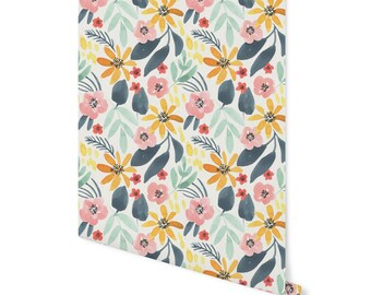 Sunny Daisy Floral Wallpaper/ Childrens Removable Wallpaper/ Flower Peel and Stick Wallpaper/ Unpasted/Pre-Pasted Wallpaper WW1962