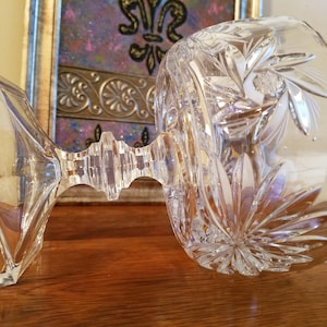 Vintage EAPC Pinwheel Hobstar & Daisy Crystal Clear Pressed Cut Glass Pedestal Compote With Octagon Base