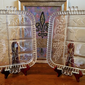 Vintage Indiana Glass Clear Fruit Garland Happenings 5 Part Divided Crystal Relish Tray; 1960's