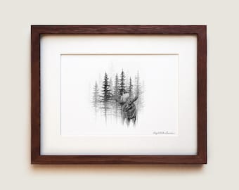Moose Art Print: Through the Mist, Framed Fine Art Paper