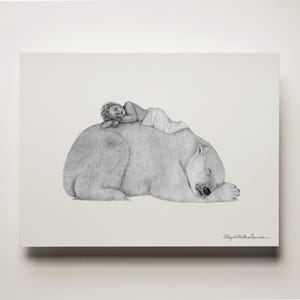 Polar Bear Graphite Art Print: Solid Oak Frame, Archival Paper image 2