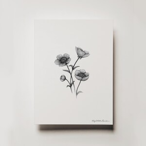 Buttercups Graphite Art Print: Solid Oak Frame, Archival Paper image 2