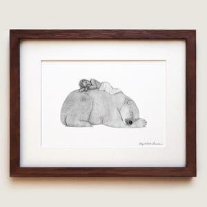 Polar Bear Graphite Art Print: Solid Oak Frame, Archival Paper image 1