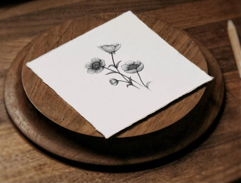 Buttercups Graphite Art Print: Solid Oak Frame, Archival Paper image 4
