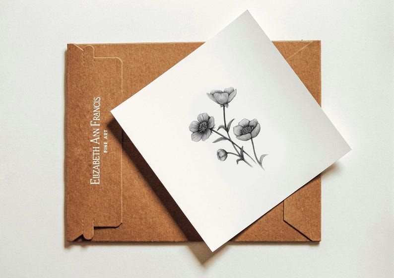 Buttercups Graphite Art Print: Solid Oak Frame, Archival Paper image 6