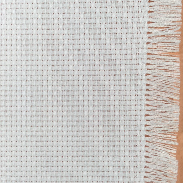 18 inch cotton Aida squares for cross stitch,  14 count, fringed edge cloths, basket cover, bread cloth; white, ivory or red cotton Aida