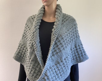 Chunky triangle shawl, washable wrap, textured hand knit shawl