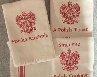 Embroidered kitchen towel or apron Polish Eagle, Smaczne Polish Cooking, Na Zdrowie A Polish Toast, Polska Kuchnia (Polish Kitchen)