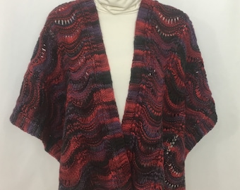 Hand knit shawl textured lace in luscious wool/baby alpaca/silk fiber;  hand knit wrap