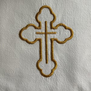 Embroidered flour sack towel white cotton towel with embellished cross; Easter basket cover; Easter cross embroidery Cross in cross