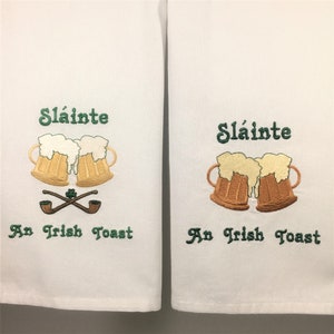 Embroidered white kitchen towel - Slainte - An Irish Toast  Irish tea towel,  Irish bar towel, cotton towel
