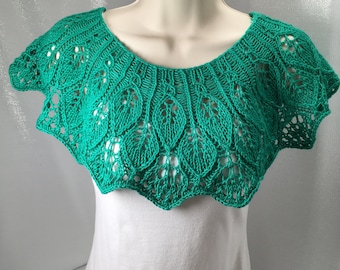 Hand knit cowl; Lightweight green  bamboo hand knit in a leaves and lace pattern