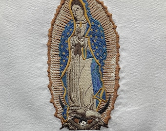 Embroidered  towel white cotton towel with image of OurLady of Guadalupe