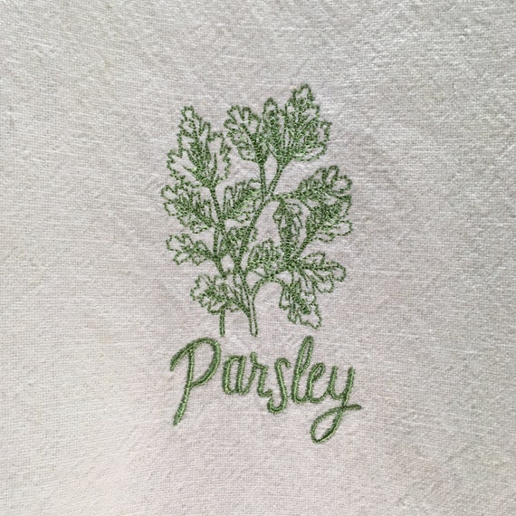 Embroidered Kitchen Towels Herb Garden Kitchen Towels Hanger Loop Parsley  Sage Rosemary Thyme Oregano Basil 