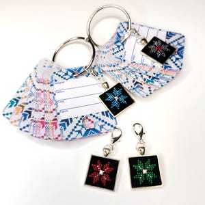 Cross Stitch Floss Drops with Metal Ring & Hand Stitched Charm