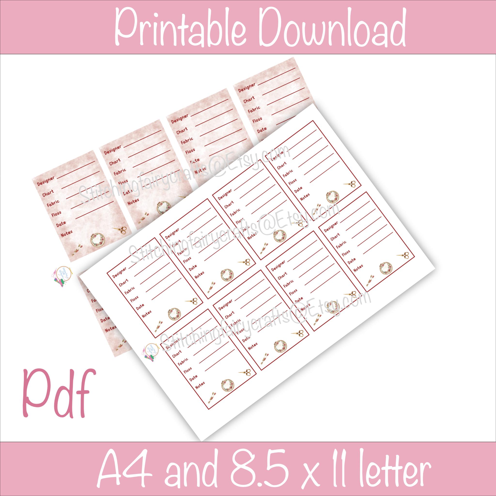 Printable Cross Stitch Project Labels, Organisation for Cross Stitch ...