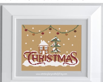 Christmas Cross stitch pdf pattern, Easy pattern, Christmas Tree,  House, Snowflakes, Christmas Gift, cross stitch lover.