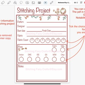 Printable Stitching Planner One Page, Embroidery Planner, Cross Stitch ...