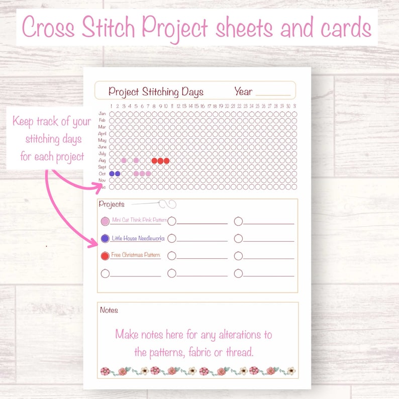 Printable stitching planner and project cards, embroidery planner, cross stitch gift, cross stitch organisation, gift for cross stitcher image 5