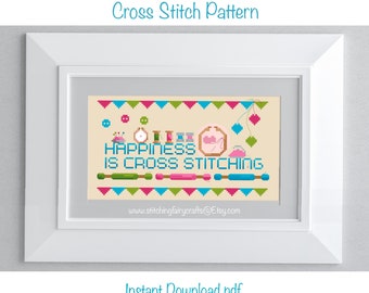 Cross Stitch pdf cross  stitch pattern, Happiness is Cross Stitching,  instant download, FREE DELIVERY, cross stitch gift.